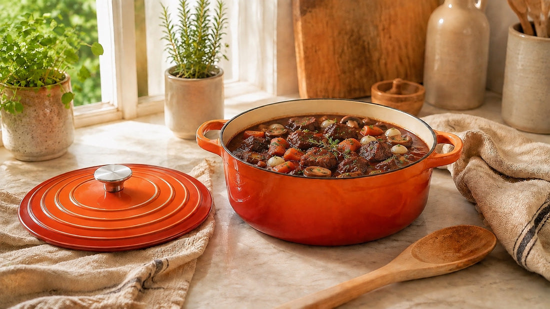 Beef Bourguignon in Enameled Cast Iron: A Gentle First Braise