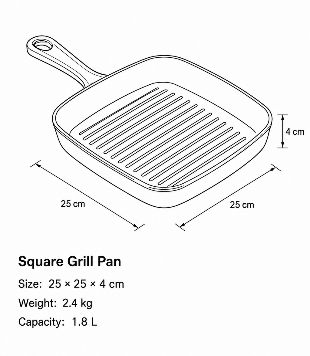 MOCHOO 25 cm Enameled Cast Iron Steak Pan – 1.8 L