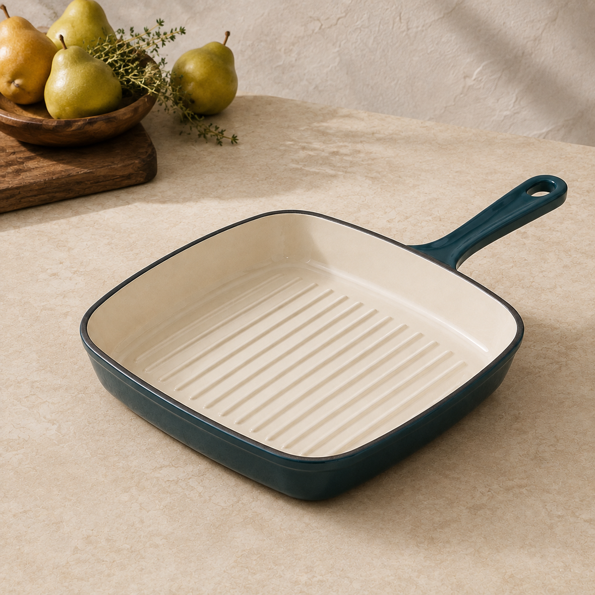 MOCHOO 25 cm Enameled Cast Iron Steak Pan – 1.8 L