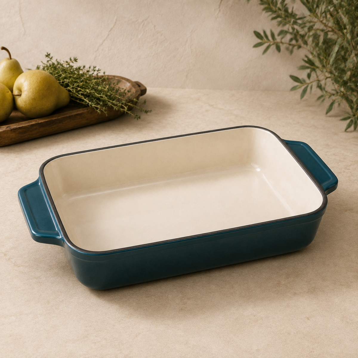 MOCHOO 33 cm Enameled Cast Iron Roasting Pan – 4.0 L