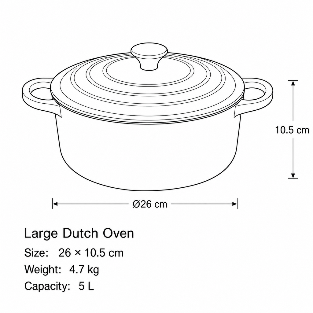 MOCHOO 26 cm Enameled Cast Iron Family Pot (Mama Pot) – 5.0 L