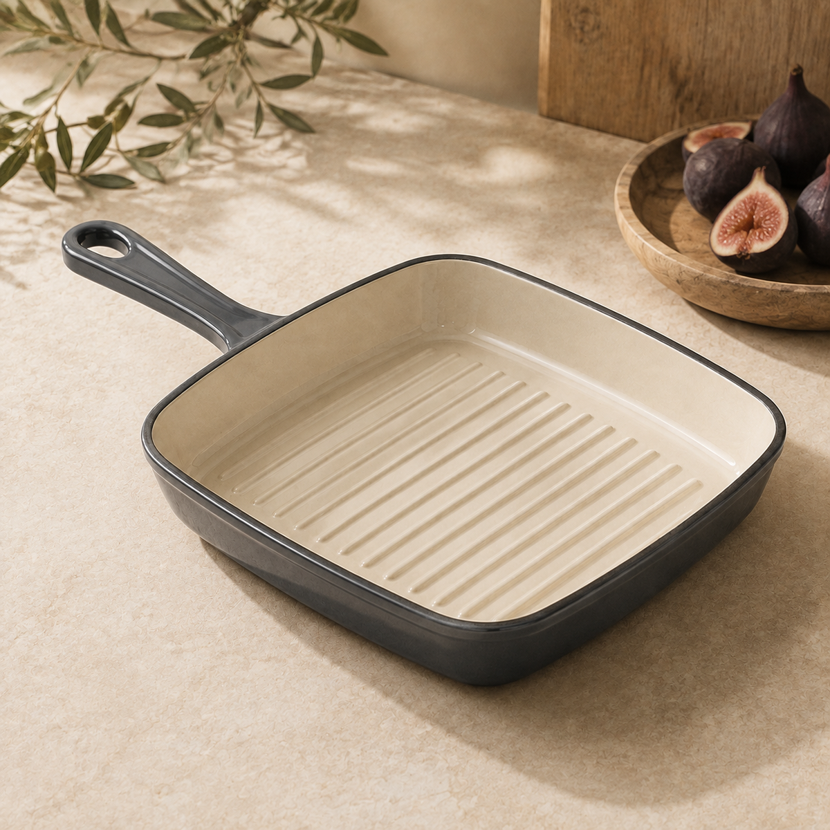 MOCHOO 25 cm Enameled Cast Iron Steak Pan – 1.8 L