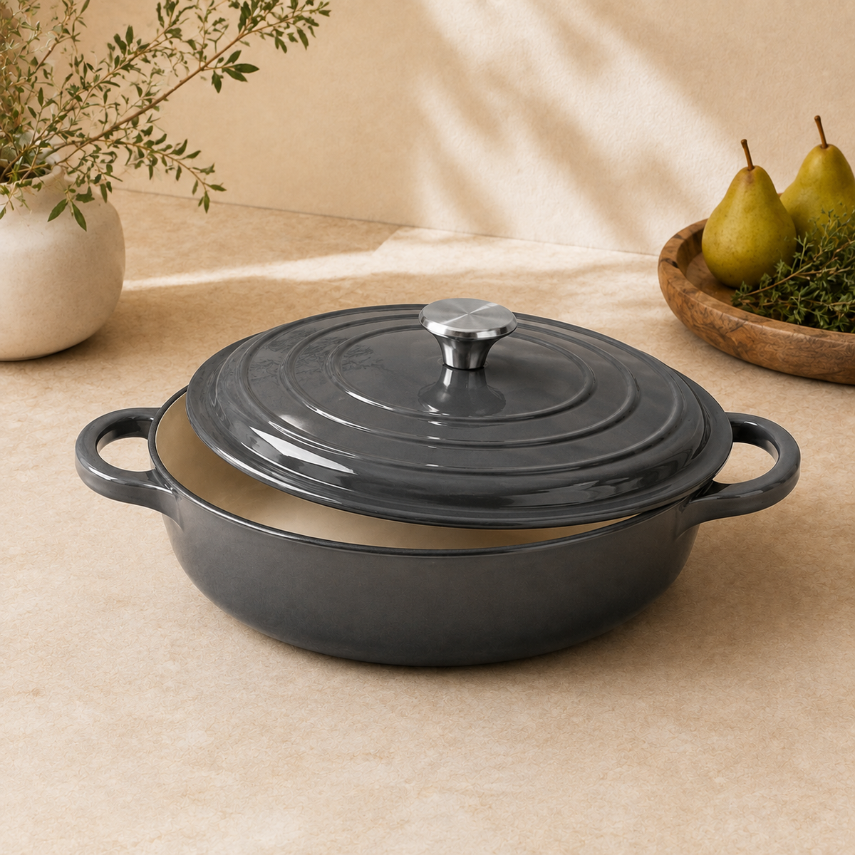 MOCHOO 30 cm Enameled Cast Iron Seafood Pot – 3.5 L