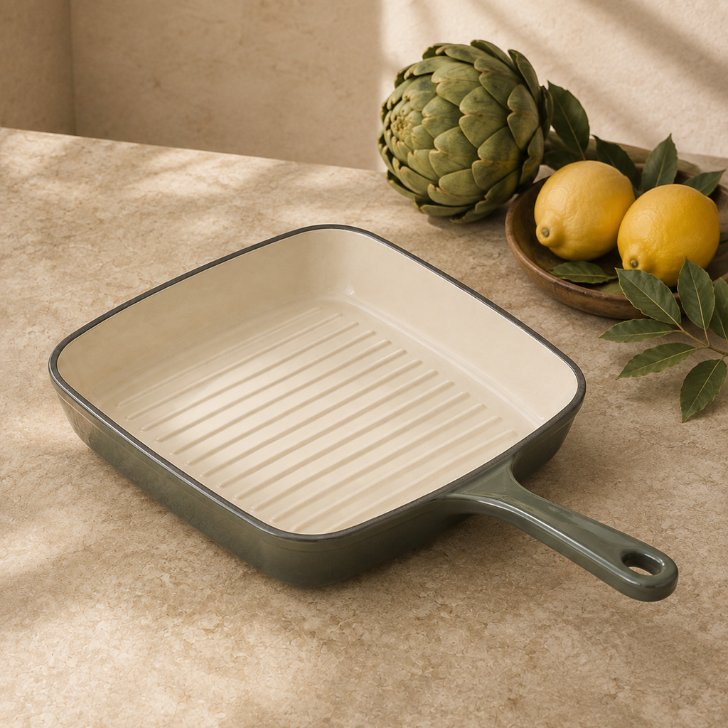 MOCHOO 25 cm Enameled Cast Iron Steak Pan – 1.8 L