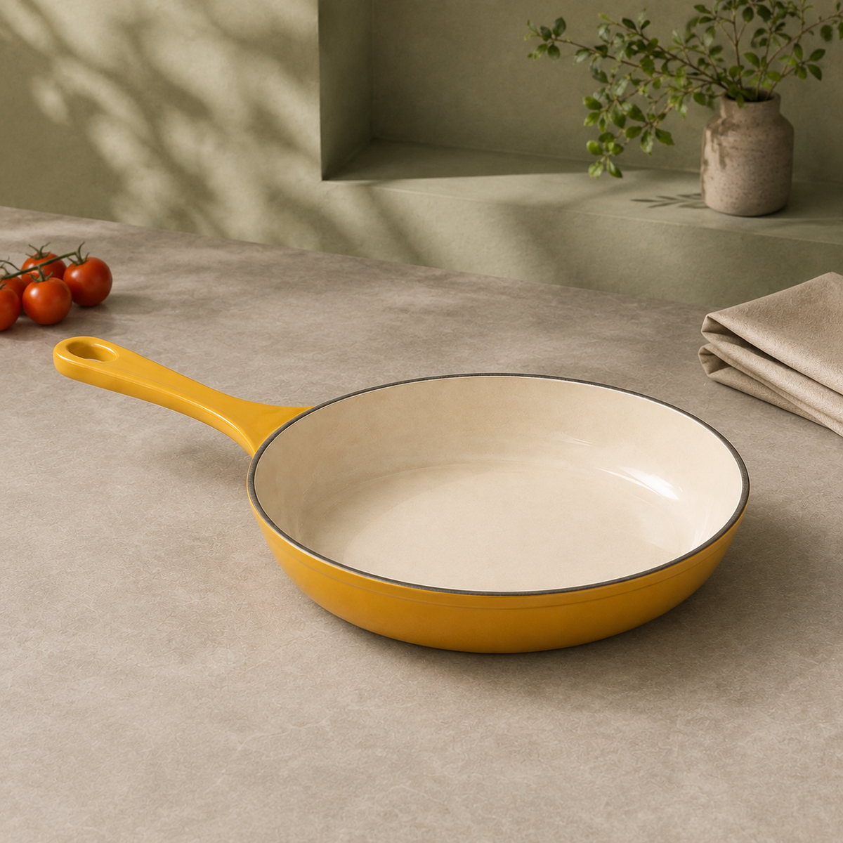 MOCHOO 10-Inch Enameled Cast Iron Frying Pan – 1.8 L