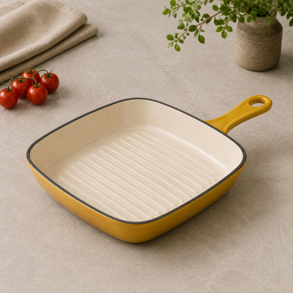 MOCHOO 25 cm Enameled Cast Iron Steak Pan – 1.8 L