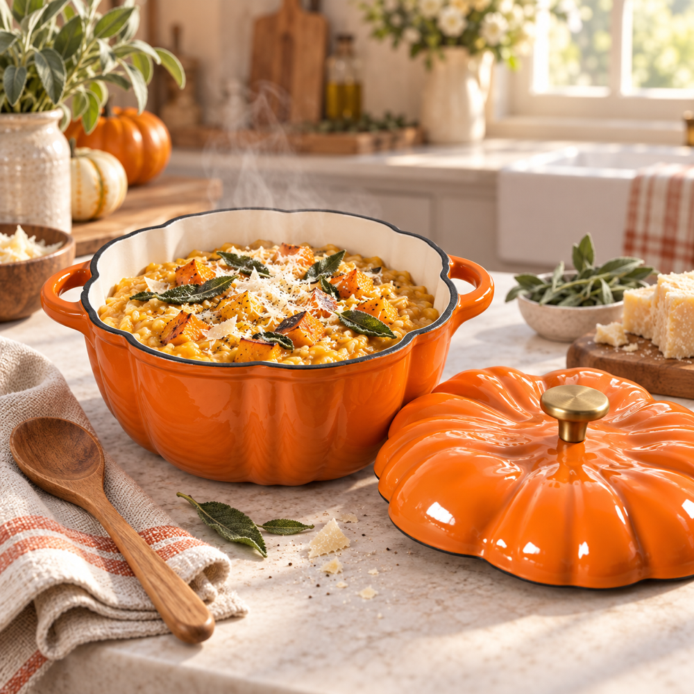 MOCHOO Pumpkin Enameled Cast Iron Casserole – 16, 20 & 25 cm
