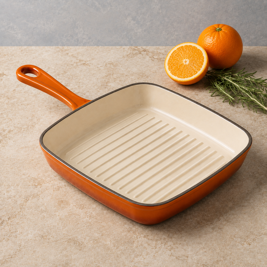 MOCHOO 25 cm Enameled Cast Iron Steak Pan – 1.8 L