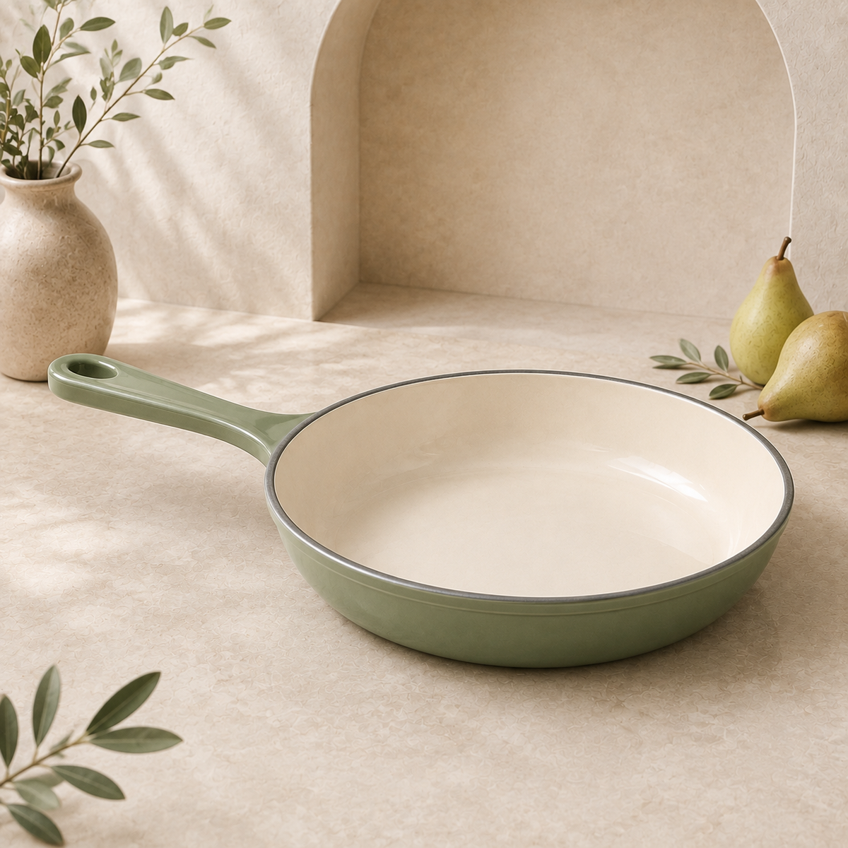 MOCHOO 10-Inch Enameled Cast Iron Frying Pan – 1.8 L