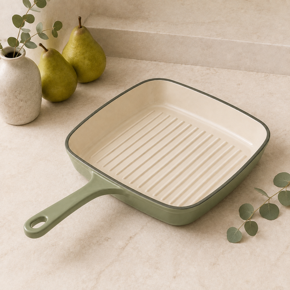 MOCHOO 25 cm Enameled Cast Iron Steak Pan – 1.8 L