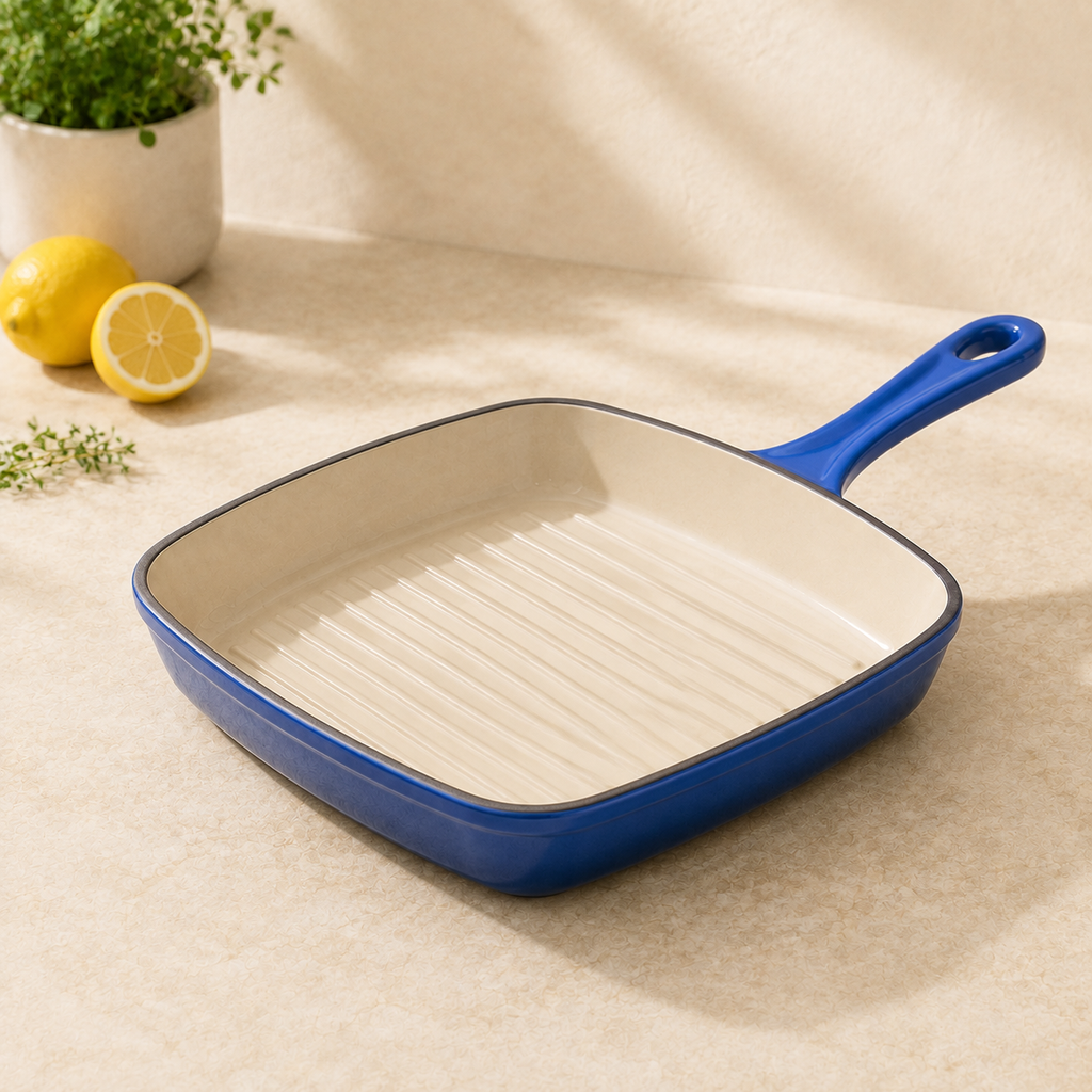 MOCHOO 25 cm Enameled Cast Iron Steak Pan – 1.8 L