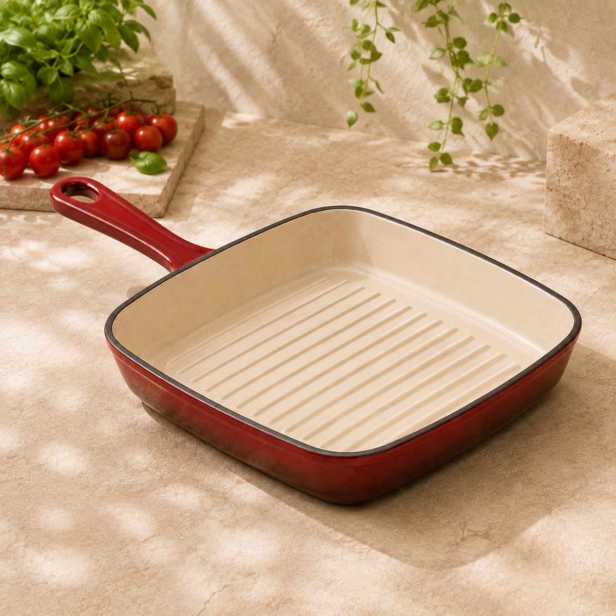 MOCHOO 25 cm Enameled Cast Iron Steak Pan – 1.8 L