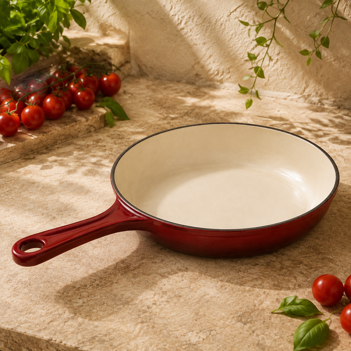 MOCHOO 10-Inch Enameled Cast Iron Frying Pan – 1.8 L