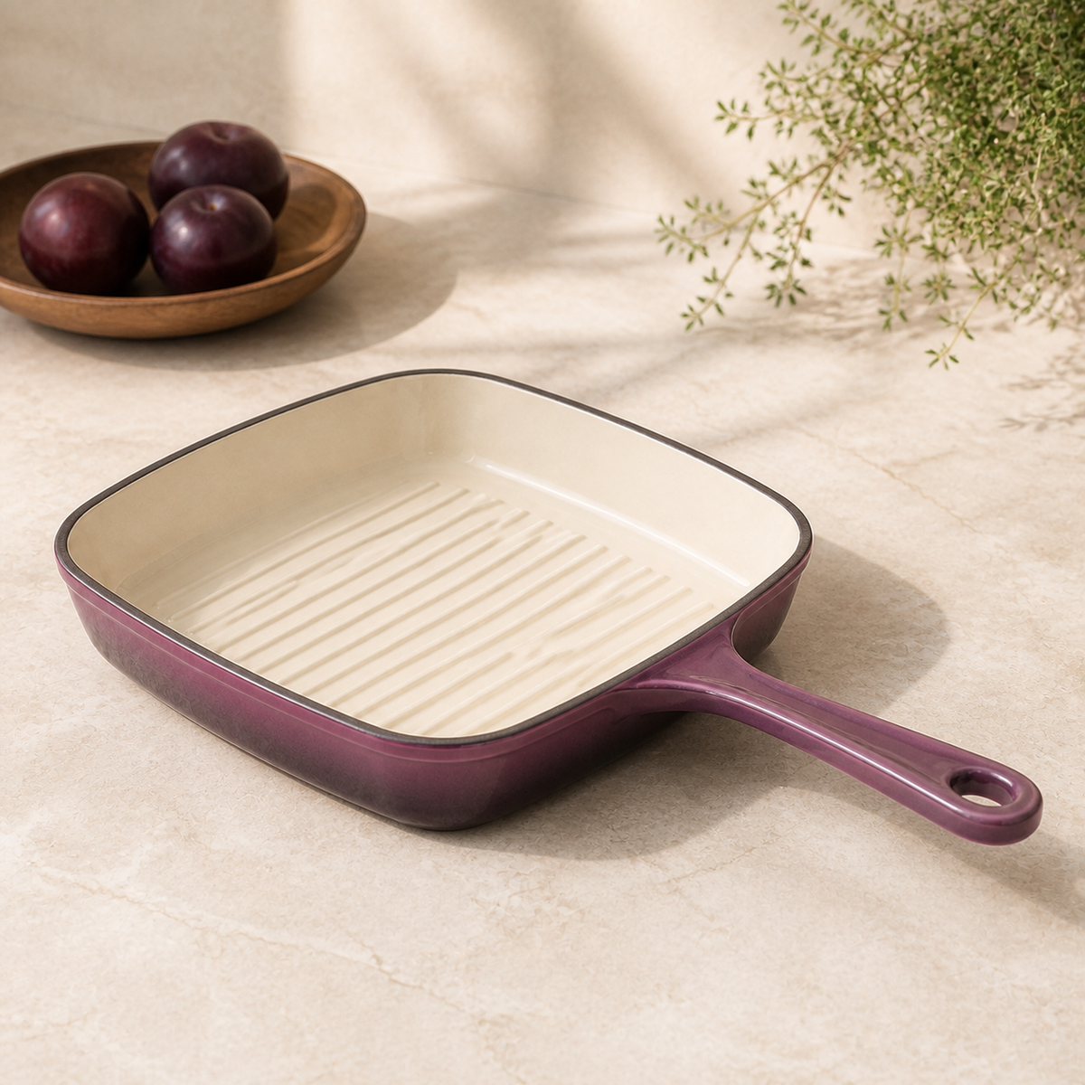 MOCHOO 25 cm Enameled Cast Iron Steak Pan – 1.8 L
