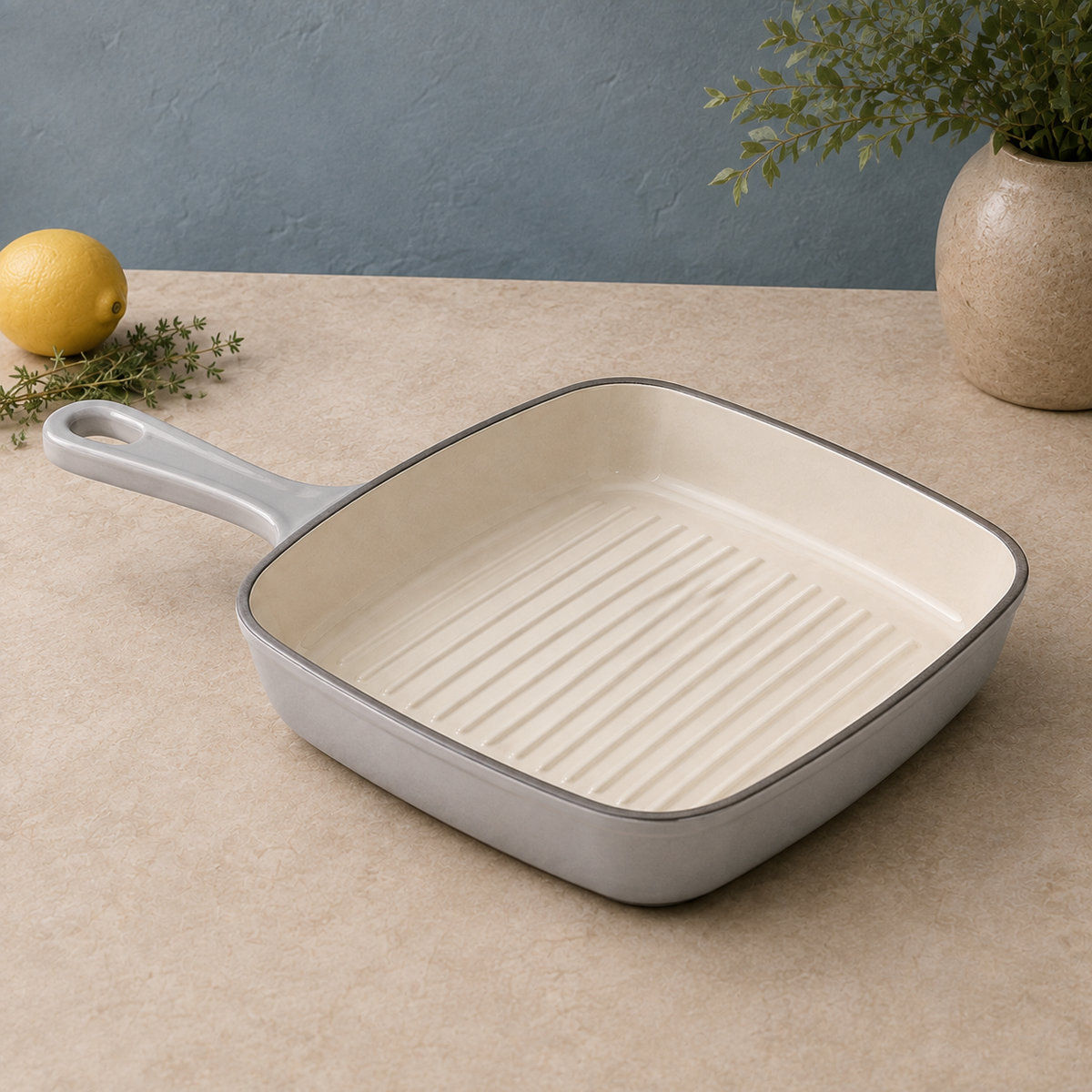 MOCHOO 25 cm Enameled Cast Iron Steak Pan – 1.8 L