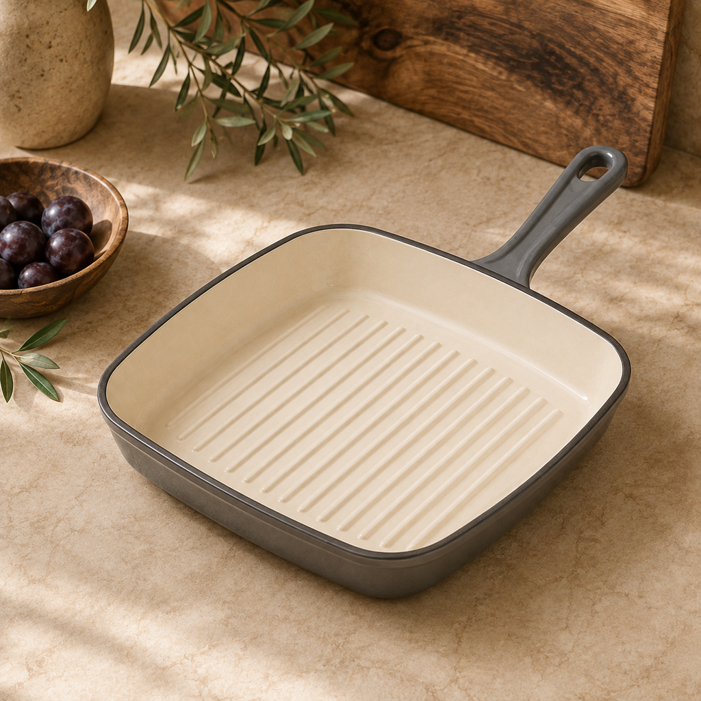 MOCHOO 25 cm Enameled Cast Iron Steak Pan – 1.8 L