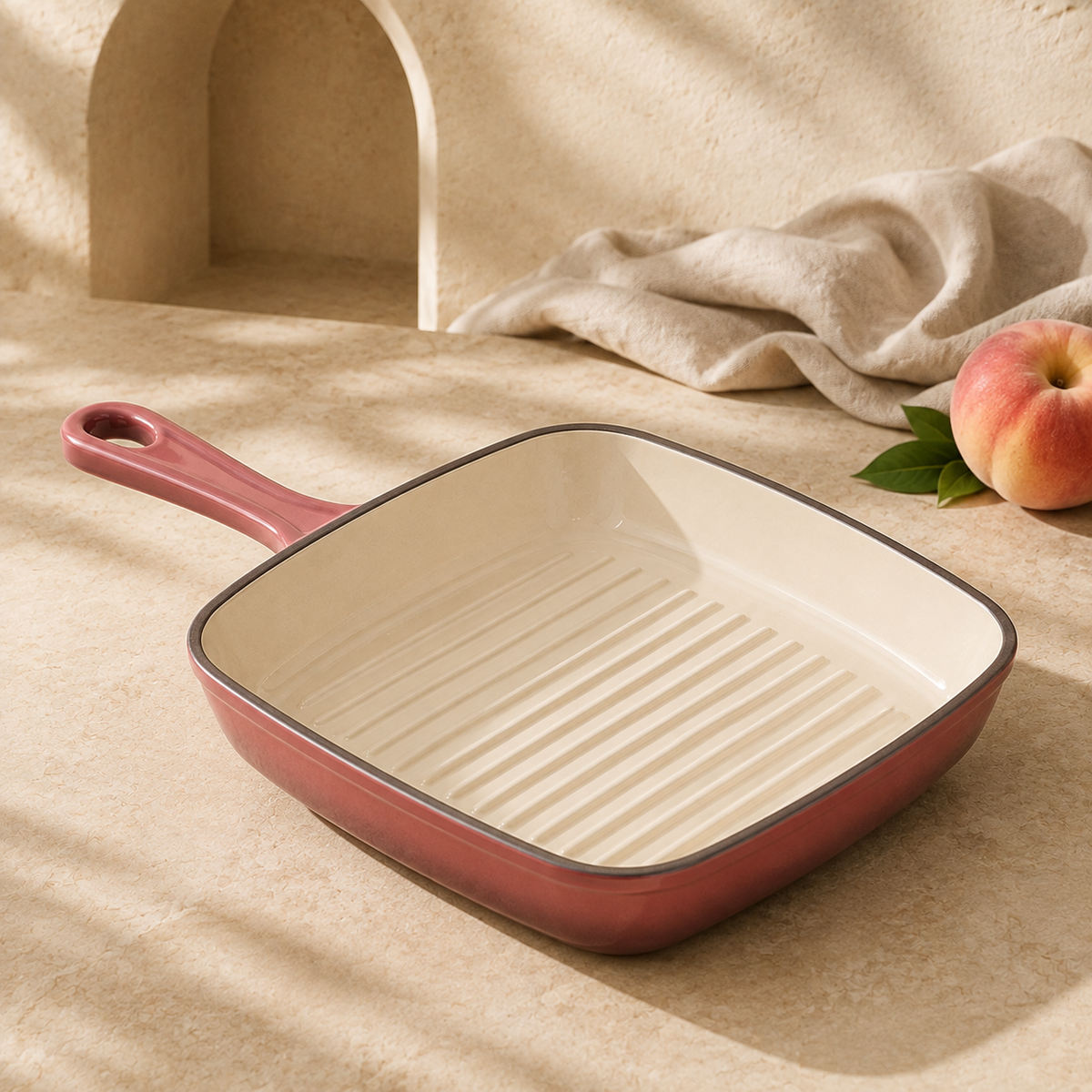MOCHOO 25 cm Enameled Cast Iron Steak Pan – 1.8 L