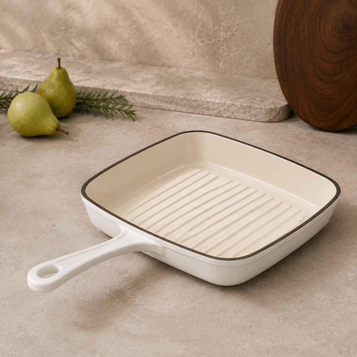 MOCHOO 25 cm Enameled Cast Iron Steak Pan – 1.8 L