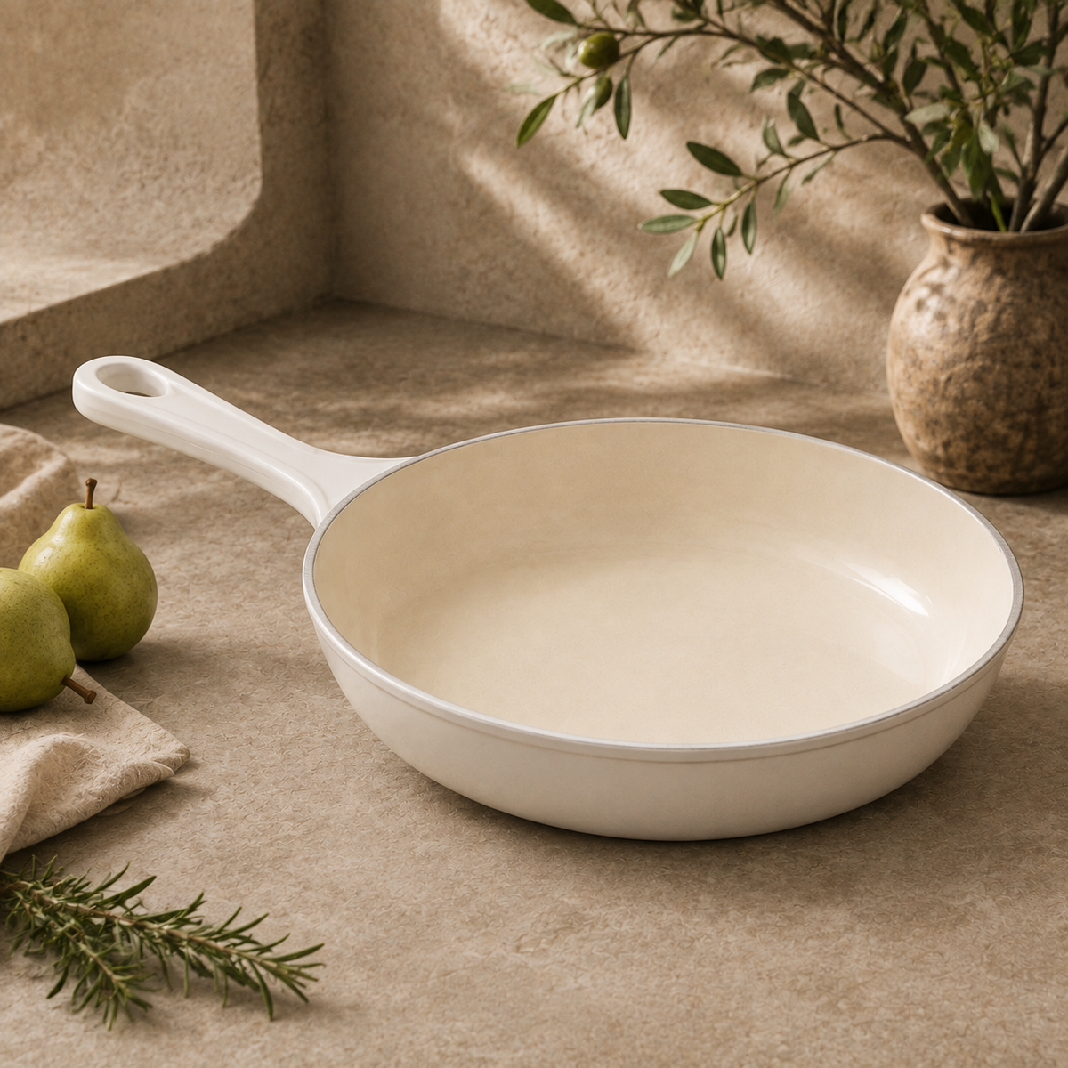 MOCHOO 10-Inch Enameled Cast Iron Frying Pan – 1.8 L