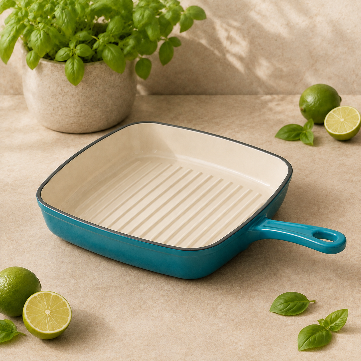 MOCHOO 25 cm Enameled Cast Iron Steak Pan – 1.8 L