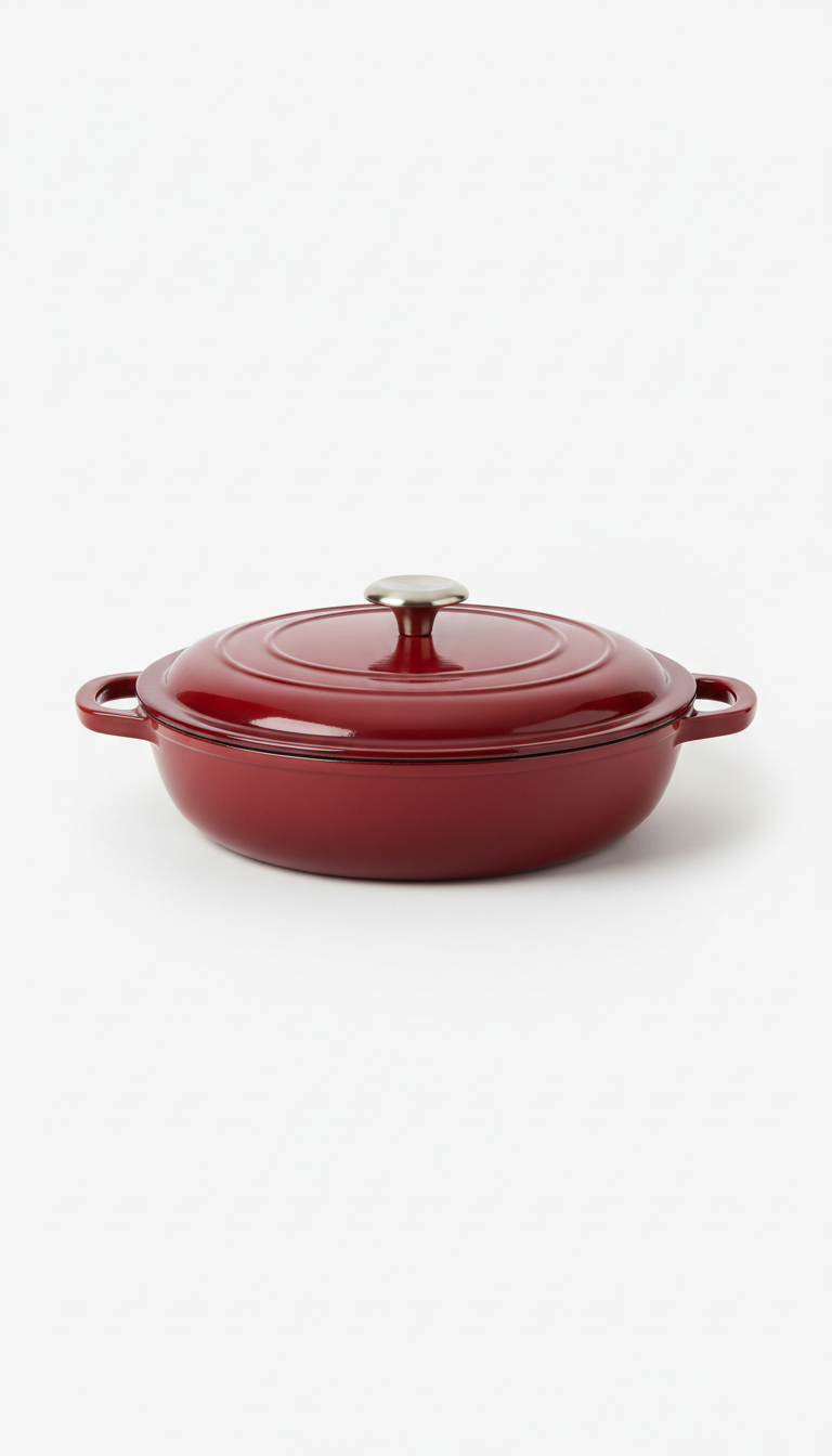 Saute pan in enamel red finish