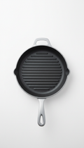 Grill pan in industrial silver enamel