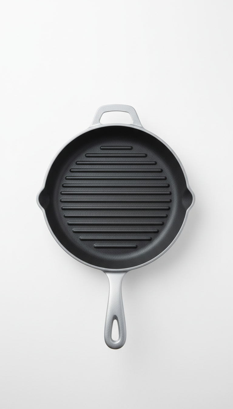 Grill pan in industrial silver enamel