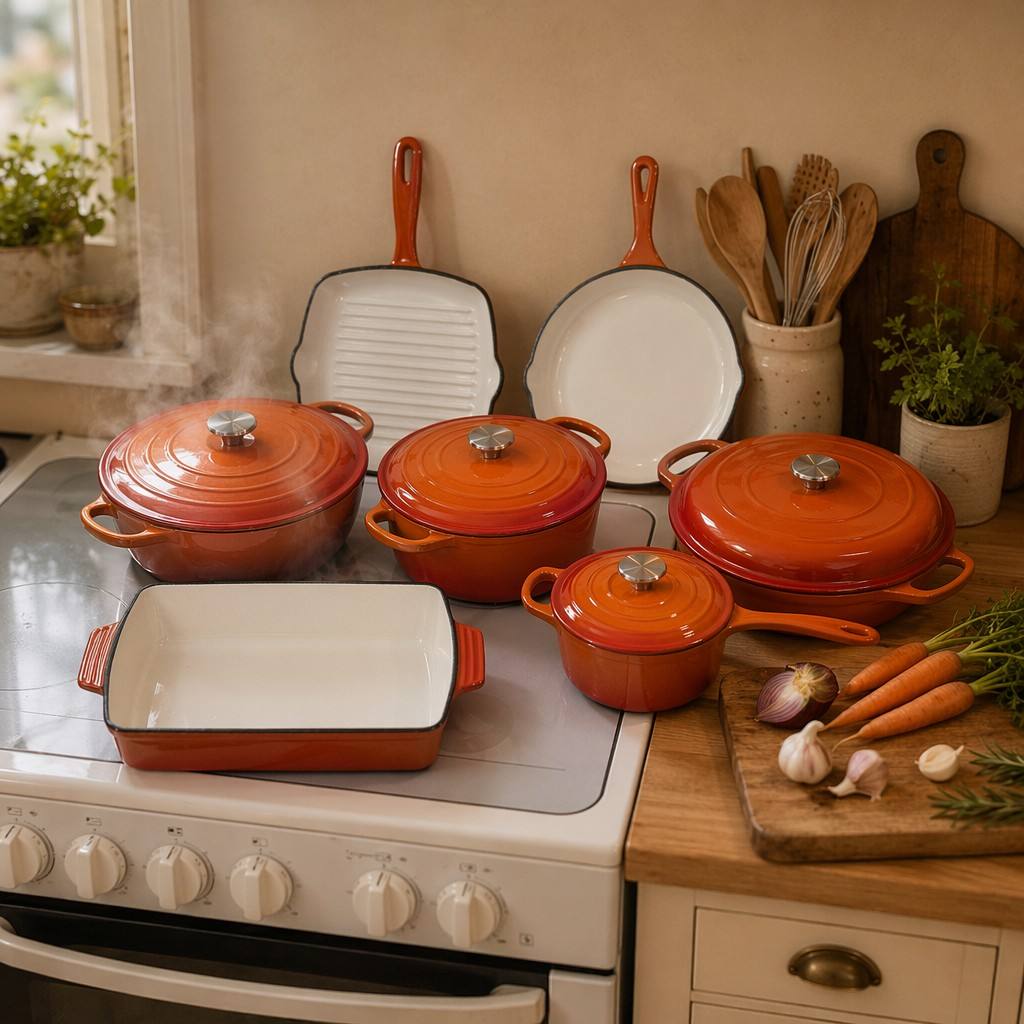 mochoo 7-Piece Enameled Cast Iron Cookware Set