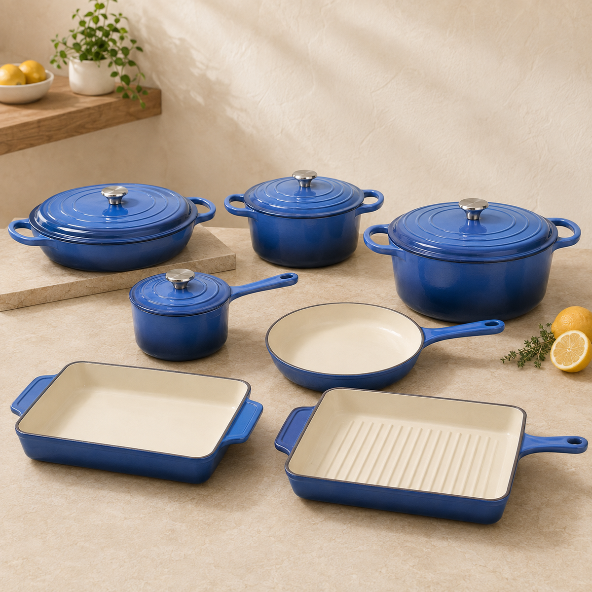 mochoo 7-Piece Enameled Cast Iron Cookware Set
