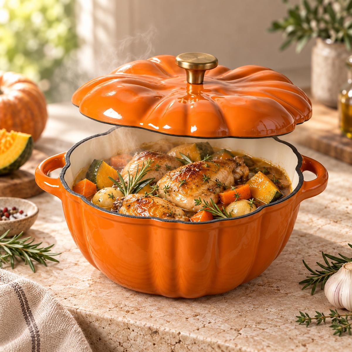 MOCHOO Pumpkin Enameled Cast Iron Casserole – 16, 20 & 25 cm