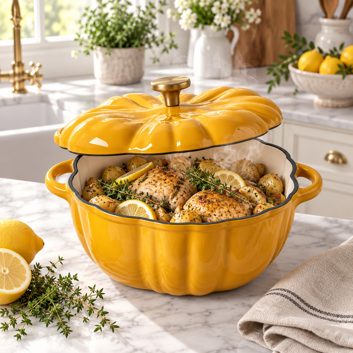 MOCHOO Pumpkin Enameled Cast Iron Casserole – 16, 20 & 25 cm