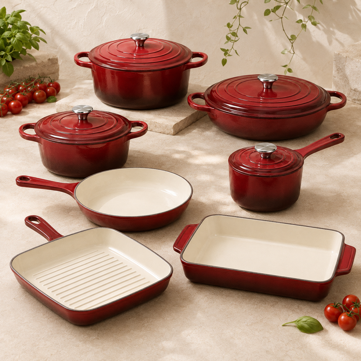 mochoo 7-Piece Enameled Cast Iron Cookware Set