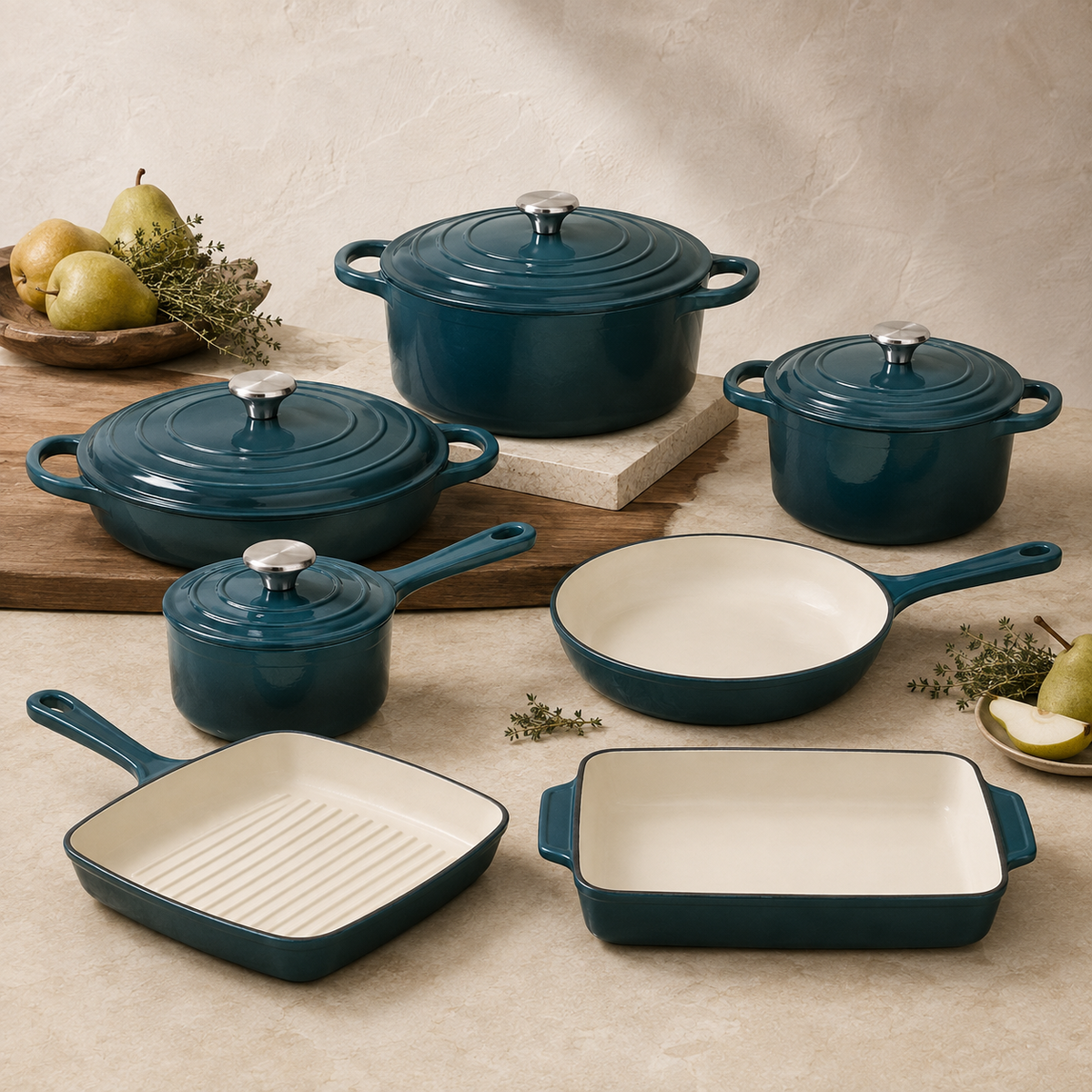mochoo 7-Piece Enameled Cast Iron Cookware Set