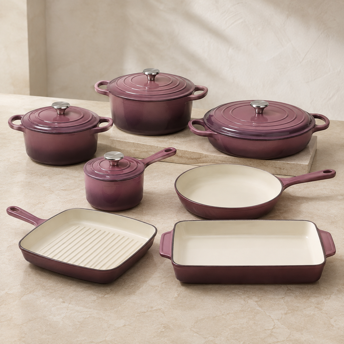 mochoo 7-Piece Enameled Cast Iron Cookware Set