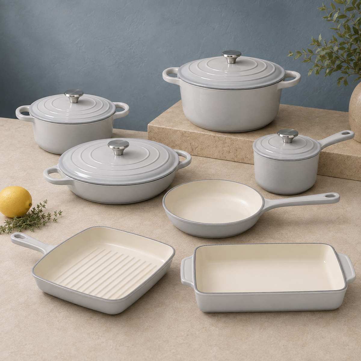 mochoo 7-Piece Enameled Cast Iron Cookware Set