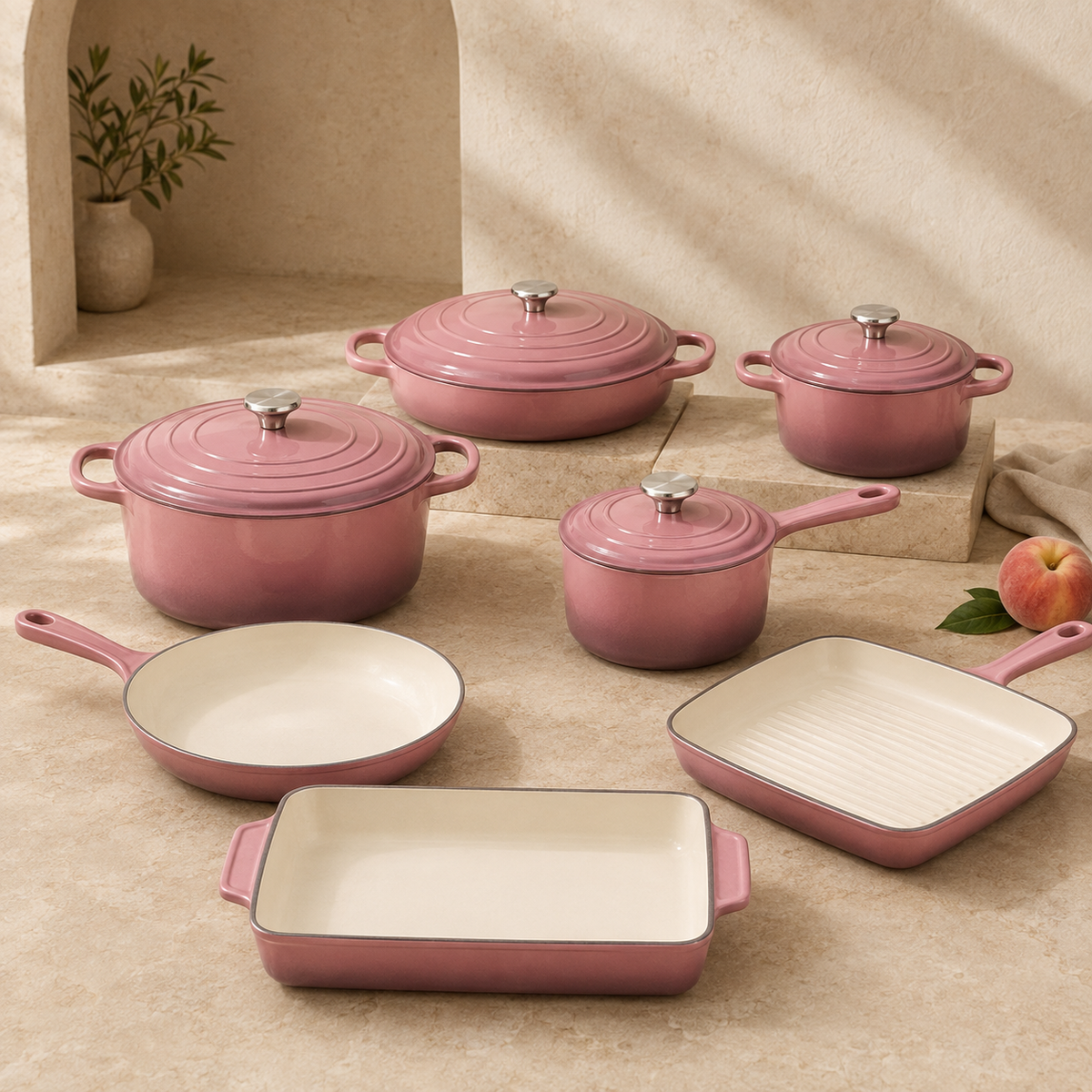 mochoo 7-Piece Enameled Cast Iron Cookware Set