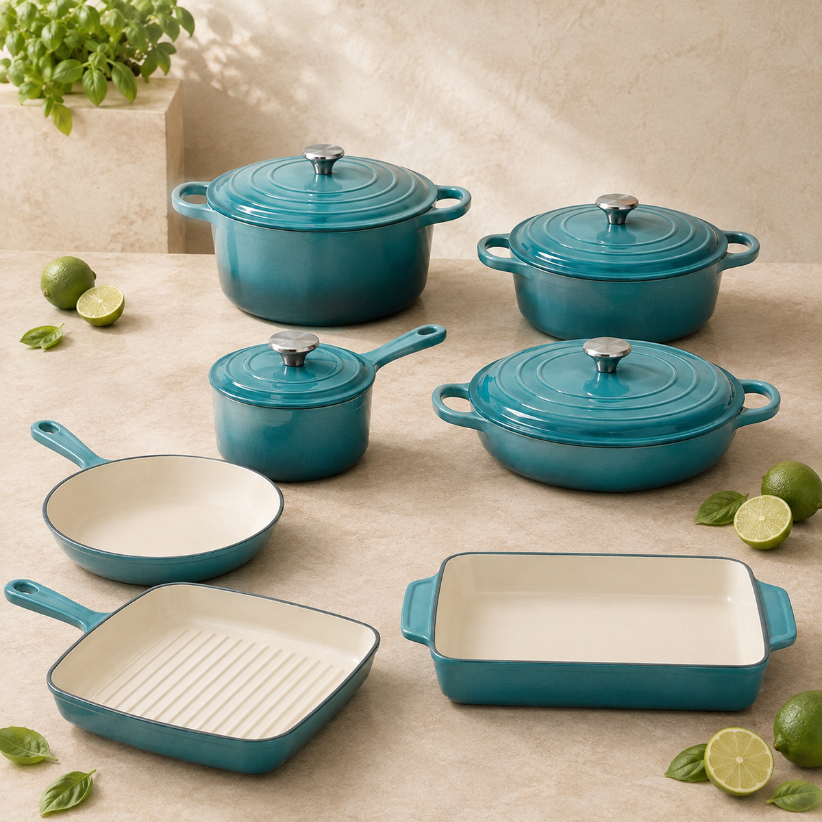 mochoo 7-Piece Enameled Cast Iron Cookware Set